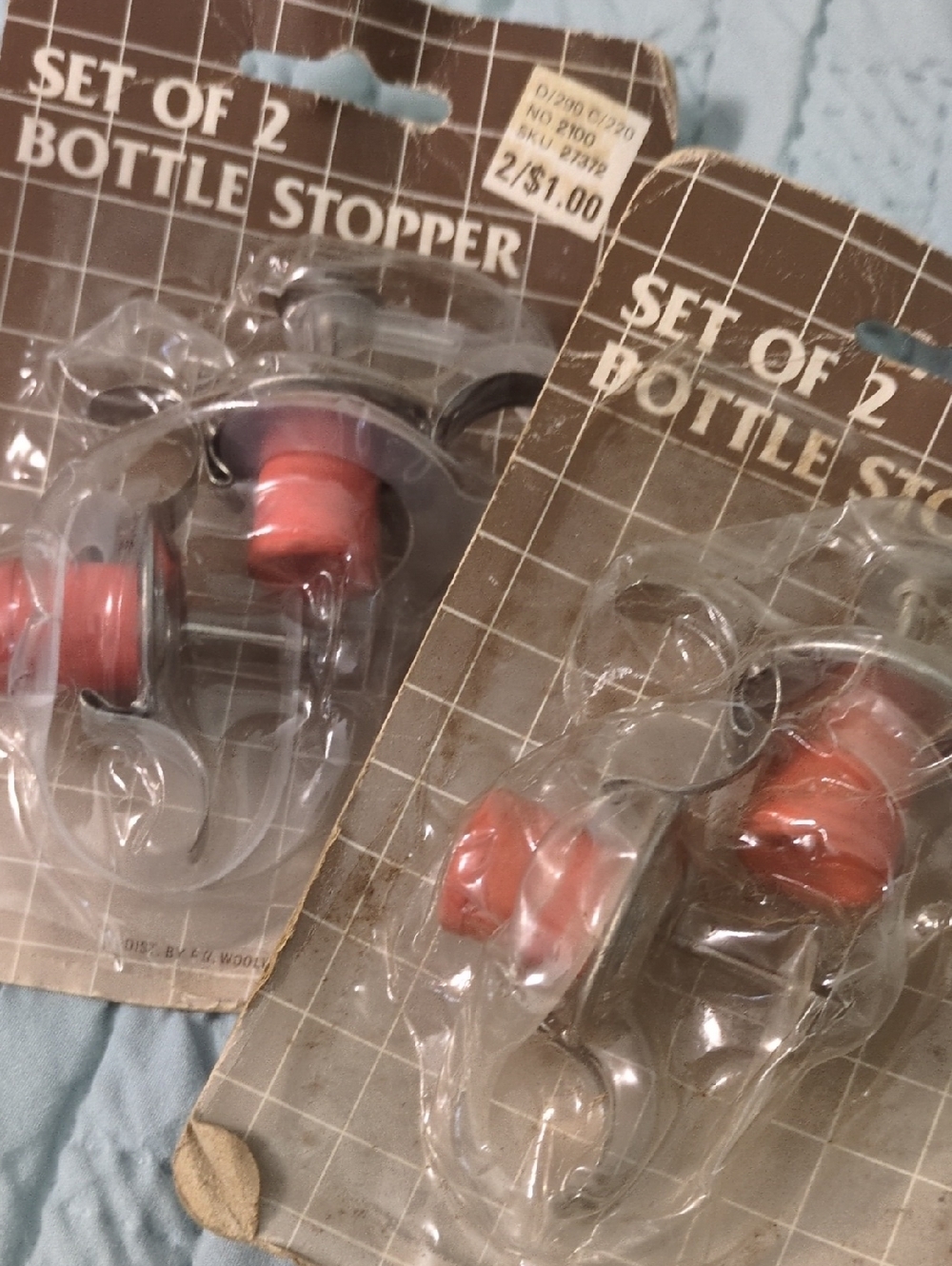 Vintage Bottle Stoppers 2 Sets of 2 bottle stoppers - metal and rubber